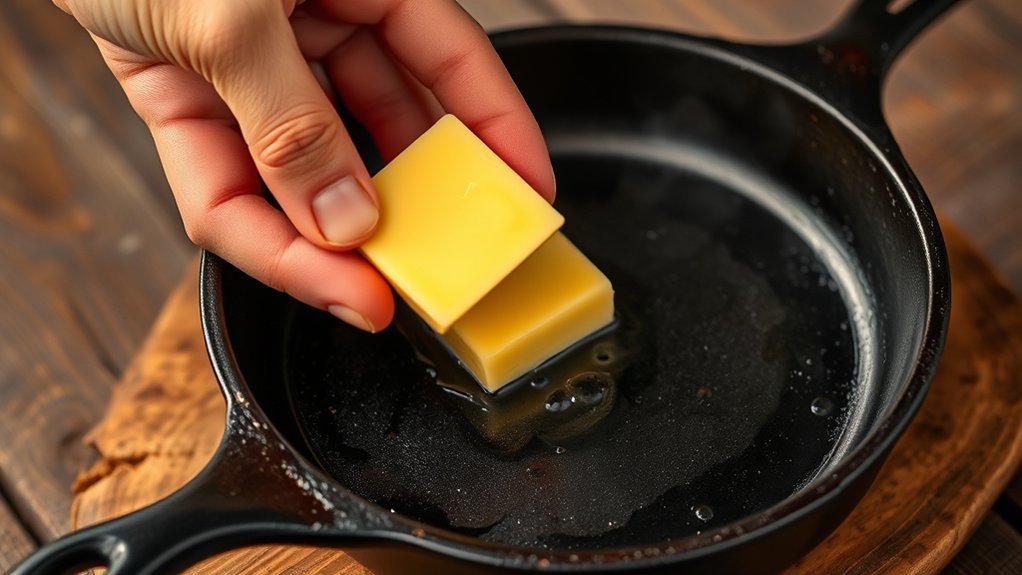 butterting a cast iron skillet technique