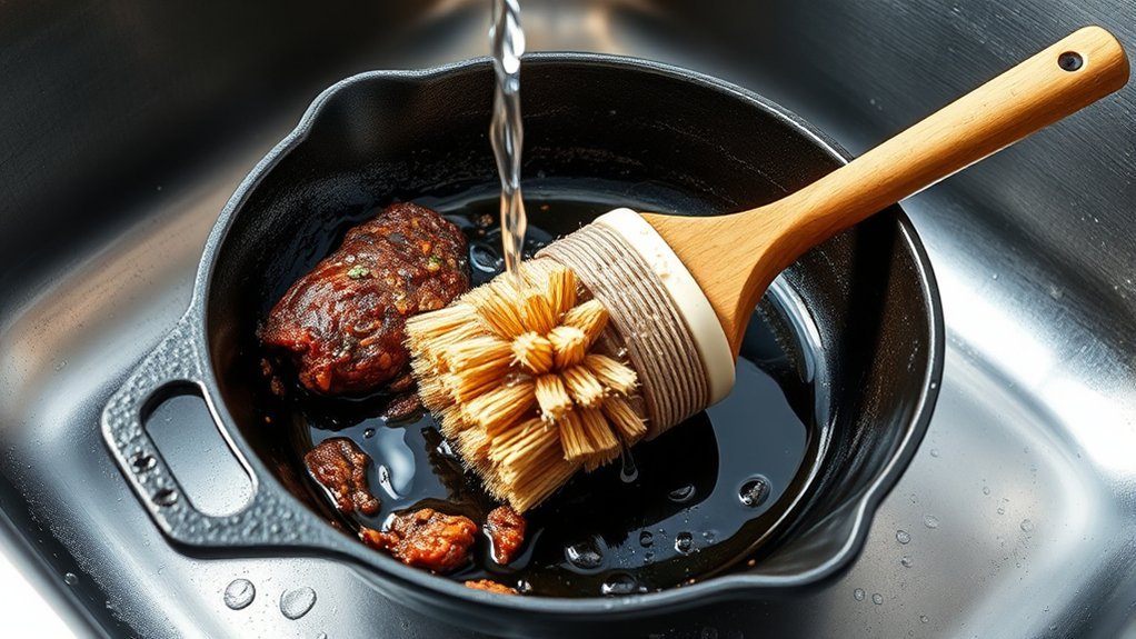 cleaning cast iron skillet after steak