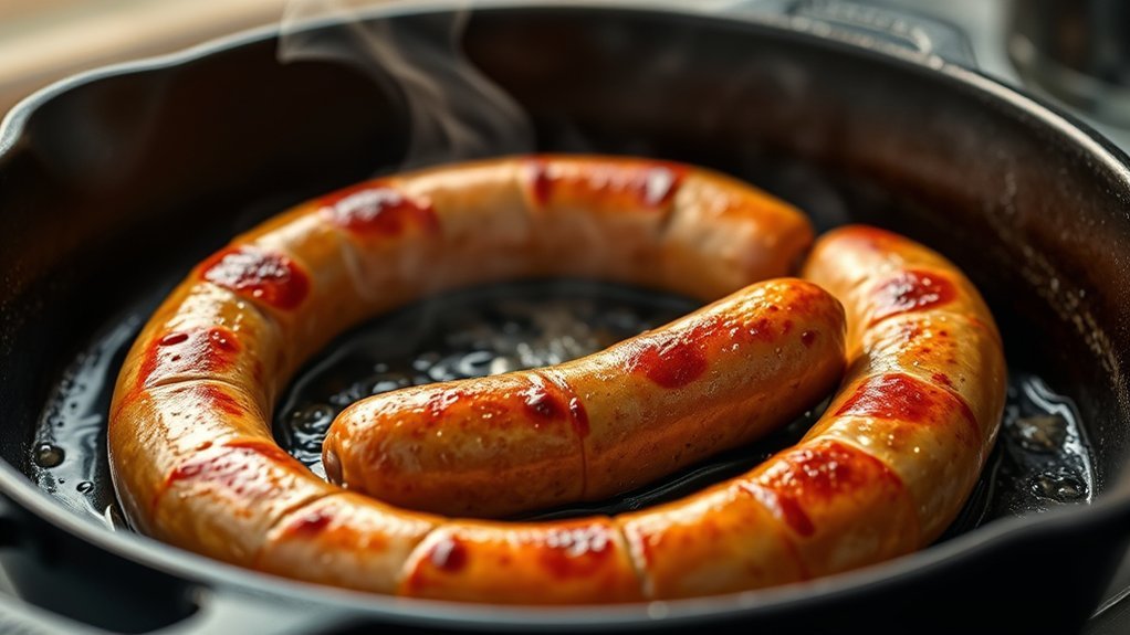 cooking breakfast sausage in cast iron skillet