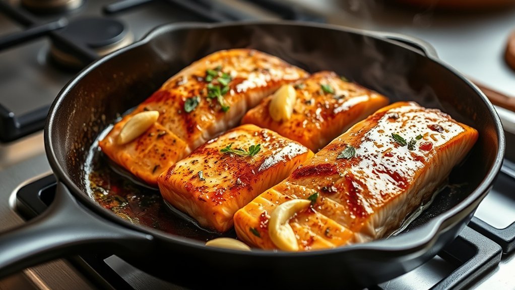 marinated salmon in cast iron