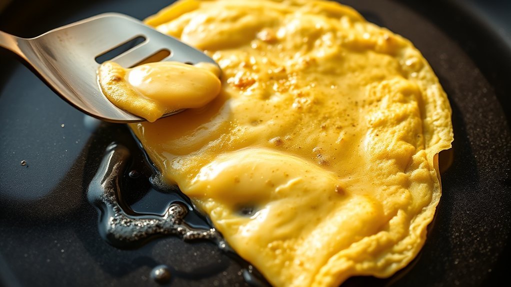 omelette cooking on griddle