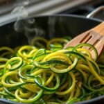saut zucchini noodles in skillet