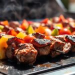 steak kabobs on griddle