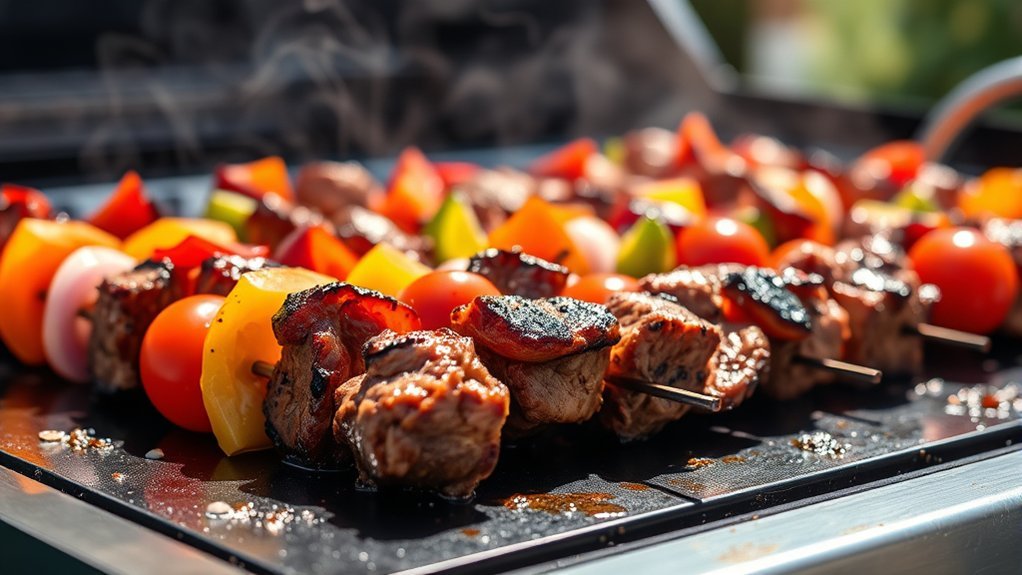 steak kabobs on griddle