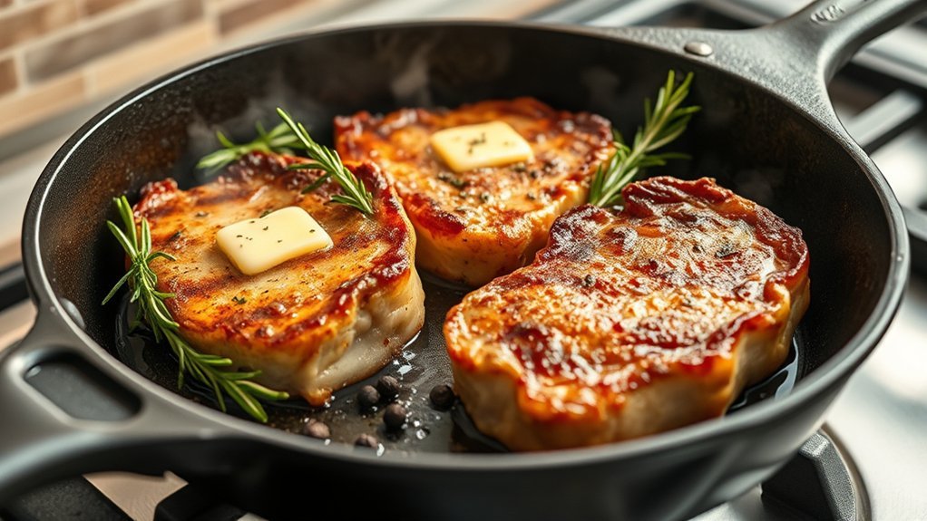 veal chops seared in cast iron
